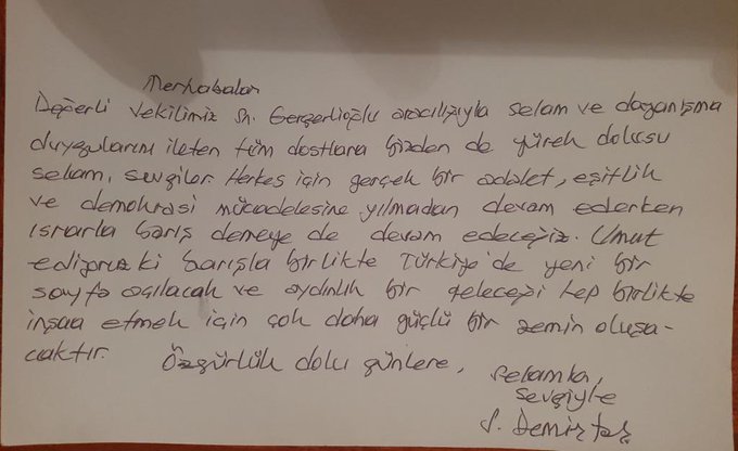 Demirtaş’tan Mesaj