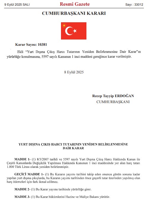 Yurt Dışına Çıkış Harçındaki Artış: 710 TL’den 1000 TL’ye Çıkış